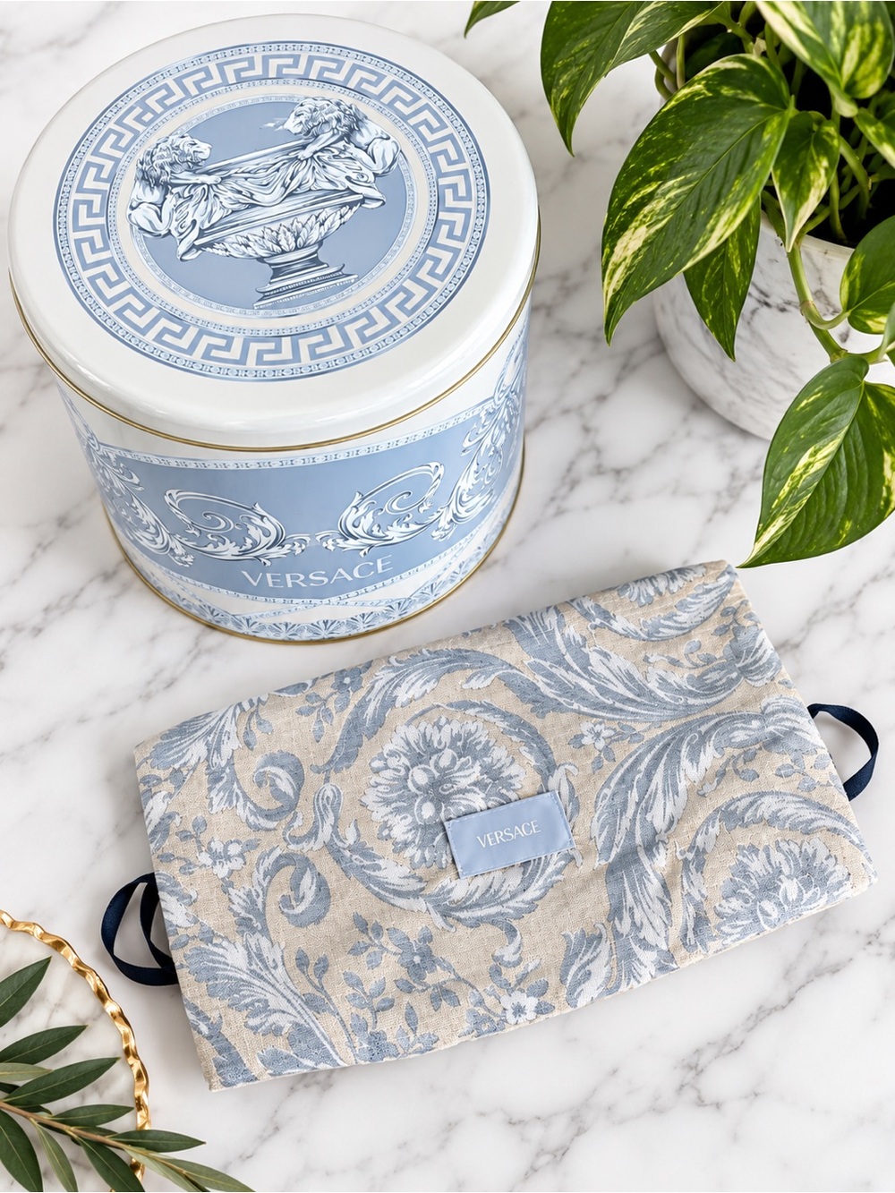 VERSACE - Panettone Cake Metal Gift Tin Bin with Fabric Bag